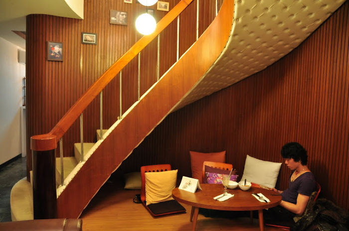 50's Wooden Stairs At Tainan Yana Cafe