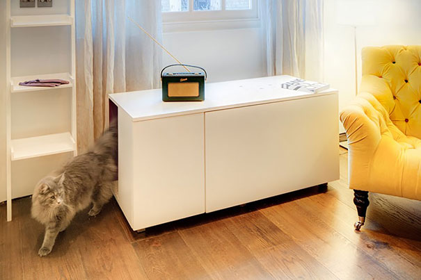 Cat Litter Box Inside A Living-room Table