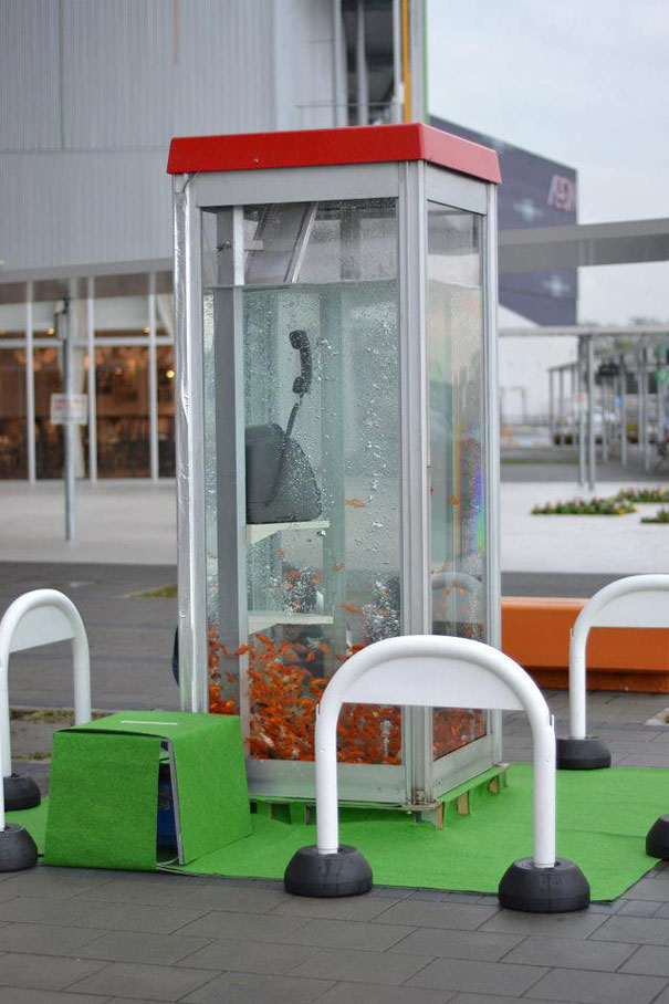 Phone Booths Transformed Into Goldfish Tanks Phone Booths Transformed Into Goldfish Tanks