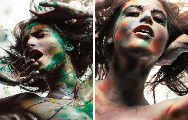 Models Dressed in Paint Splashes by Iain Crawford
