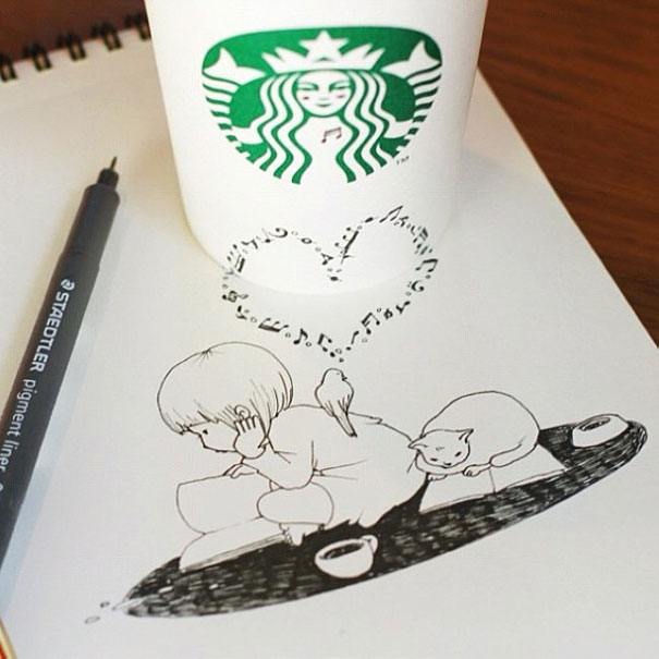 Starbucks Cups Become 3D Drawings Starbucks Cups Become 3D Drawings