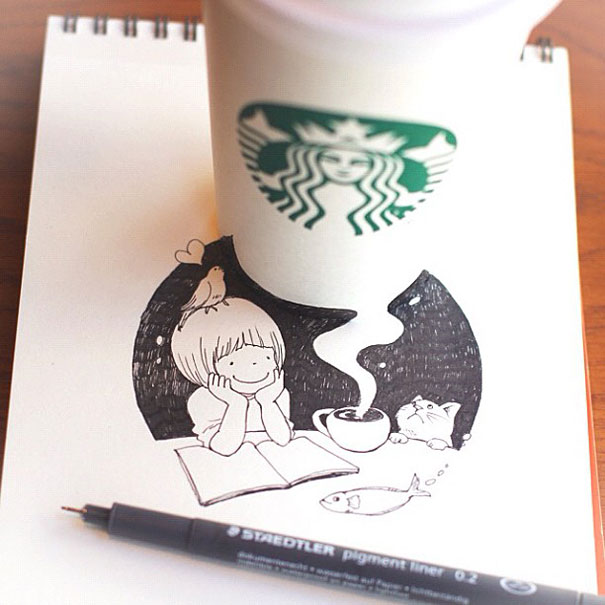 Starbucks Cups Become 3D Drawings