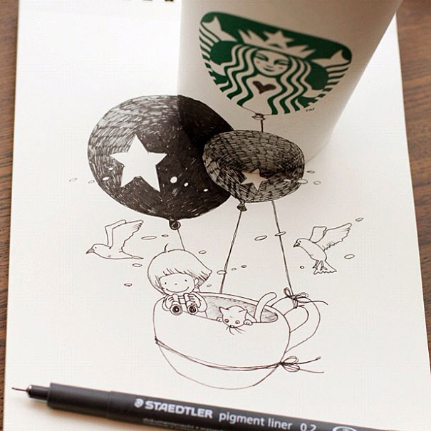 Starbucks Cups Become 3D Drawings Starbucks Cups Become 3D Drawings