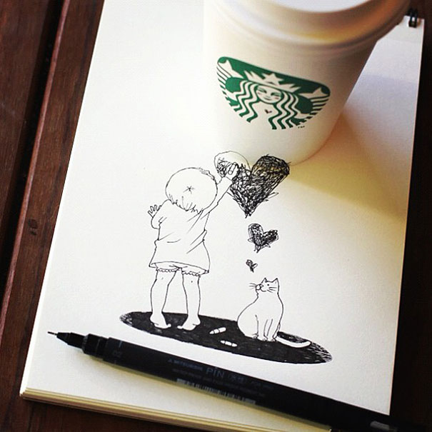 Starbucks Cups Become 3D Drawings Starbucks Cups Become 3D Drawings