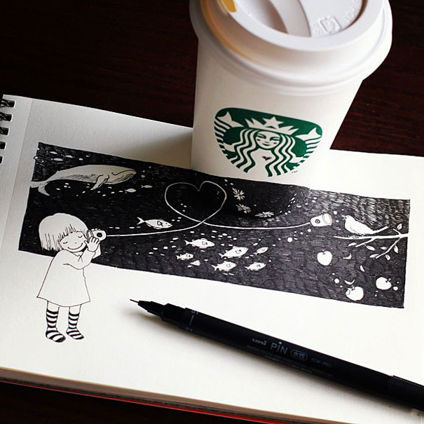 Starbucks Cups Become 3D Drawings Starbucks Cups Become 3D Drawings