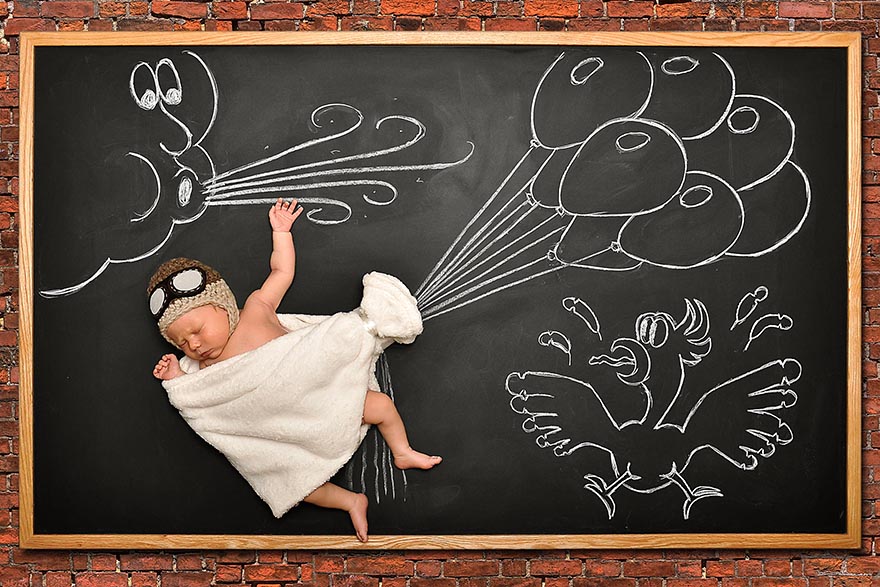 Mother Of Two Illustrates Babies' Dreams On Blackboard Mother Of Two Illustrates Babies' Dreams On Blackboard