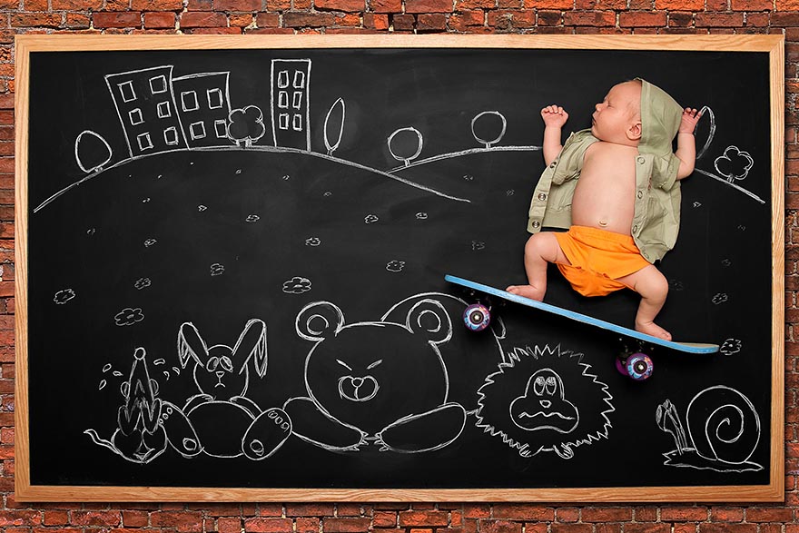 Mother Of Two Illustrates Babies' Dreams On Blackboard