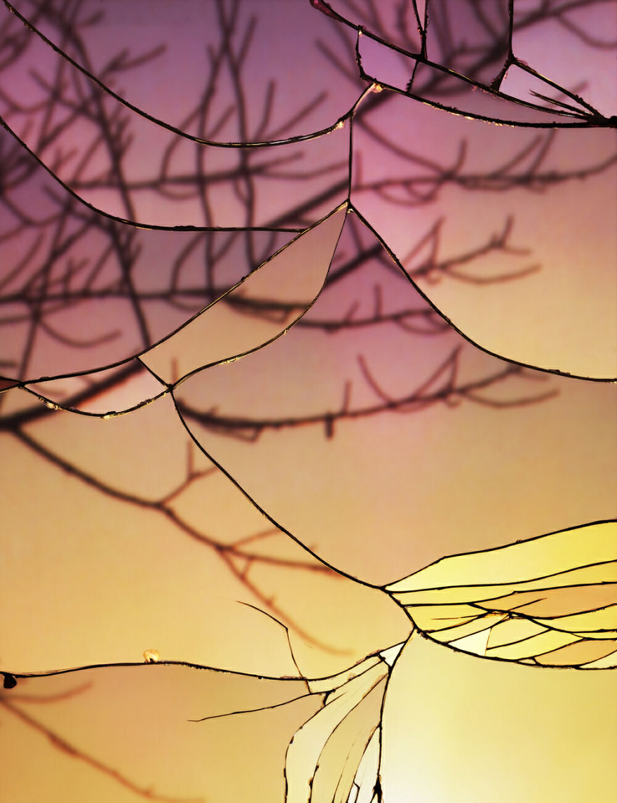 Artist Captures Stunning Sunsets In Reflections From A Broken Mirror