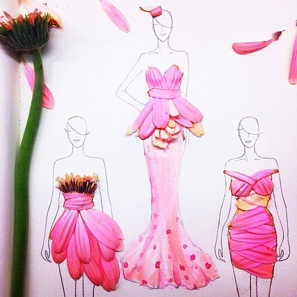 Artist Turns Real Flower Petals Into Fashion Design Illustrations