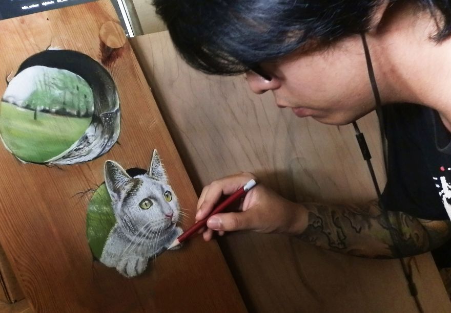 Photorealistic Pastel Drawings On Boards Of Wood