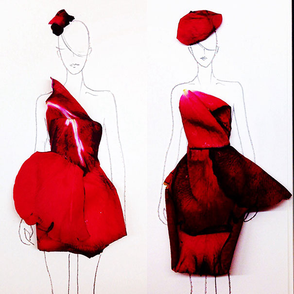 Artist Turns Real Flower Petals Into Fashion Design Illustrations