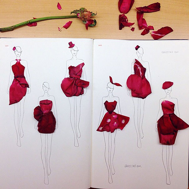 Artist Turns Real Flower Petals Into Fashion Design Illustrations