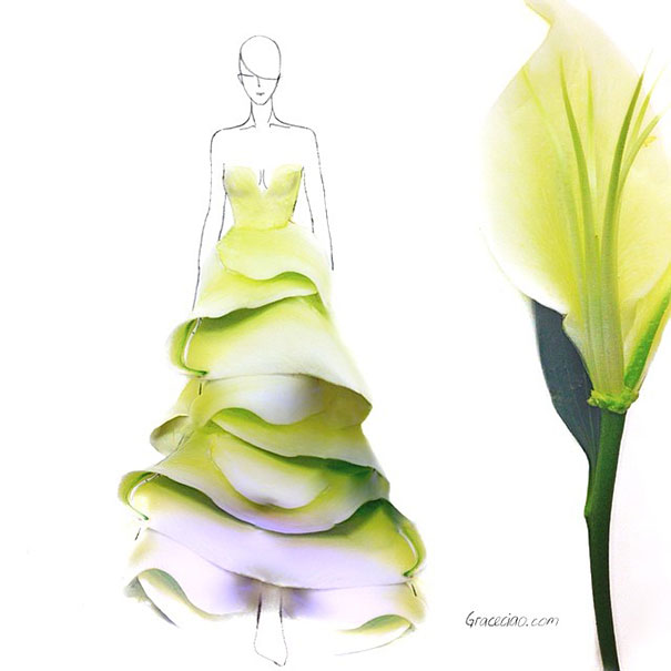Artist Turns Real Flower Petals Into Fashion Design Illustrations