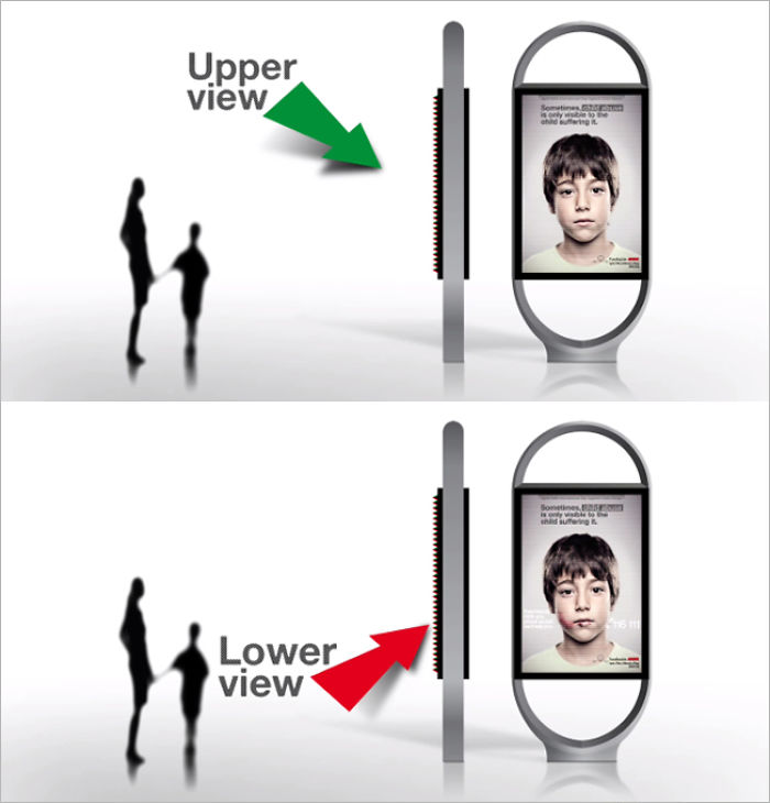 Anti Child-abuse Ad Only Visible To Children Under 4'4" Tall.