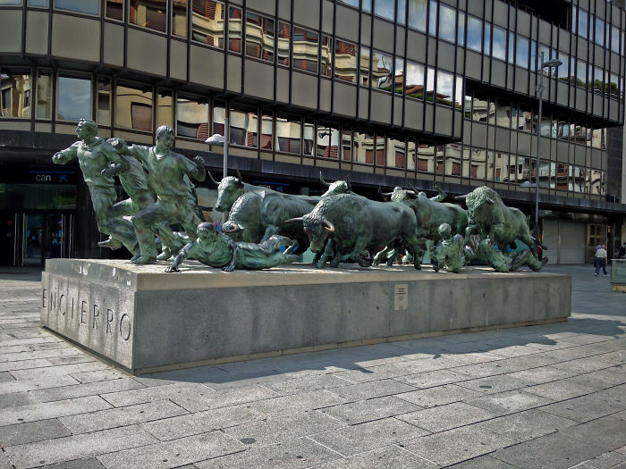 Bull-running Monument In Pamplona, Navarre, The Land Of San Fermines