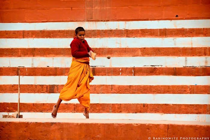 A Monk Halfway Through His Cricket Stroke.