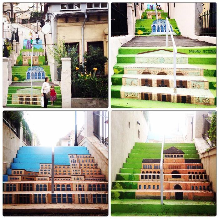 Xenofon Street In Bucharest, Romania - The Only Street With Steps, Painted By Eva Radu