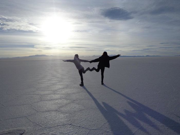 This Photo Was Taken In Bolivia "salar" In The Sunrise. In The Photo:me And My Best Friend.