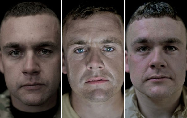 Soldier portraits transitioning before, during, and after war service. Soldier portraits transitioning before, during, and after war service.