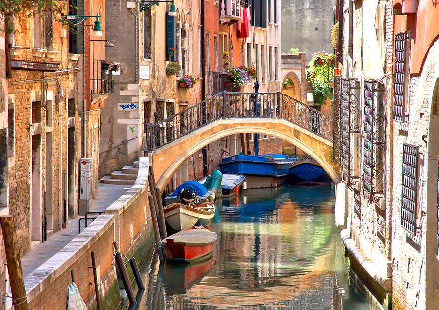 Venice river with boats, Italy Venice river with boats, Italy