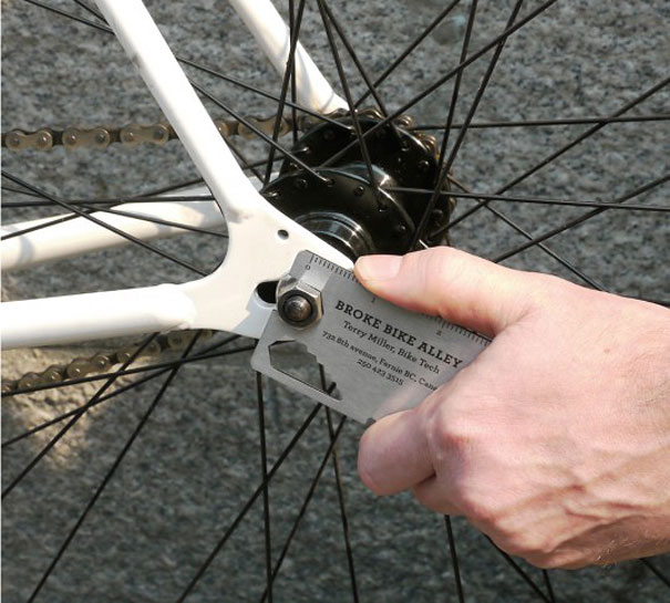 Creative business card used as a bike tool. Creative business card used as a bike tool.