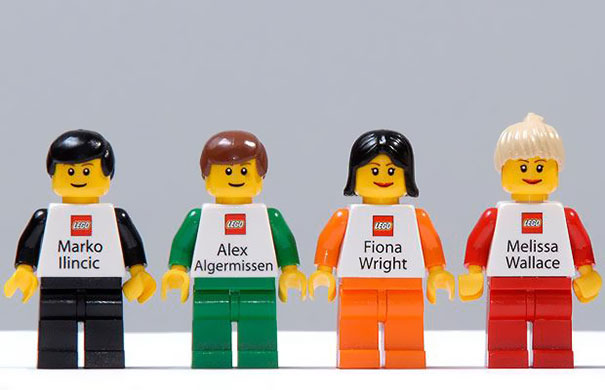 Creative business cards designed as LEGO figures with personalized names. Creative business cards designed as LEGO figures with personalized names.