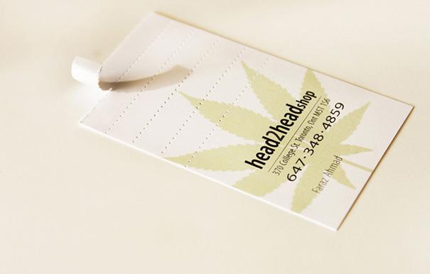 Creative business card design with a cannabis leaf and contact details for head2headshop. Creative business card design with a cannabis leaf and contact details for head2headshop.