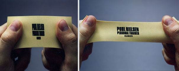 Creative business card that stretches to reveal contact details for a personal trainer. Creative business card that stretches to reveal contact details for a personal trainer.