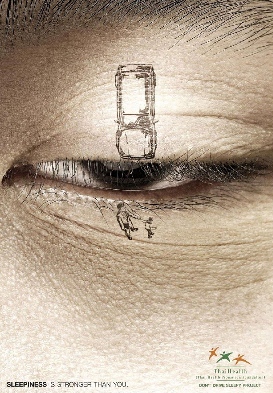 Close-up of an eye with a car and pedestrians depicted, promoting awareness through powerful advertising. Close-up of an eye with a car and pedestrians depicted, promoting awareness through powerful advertising.