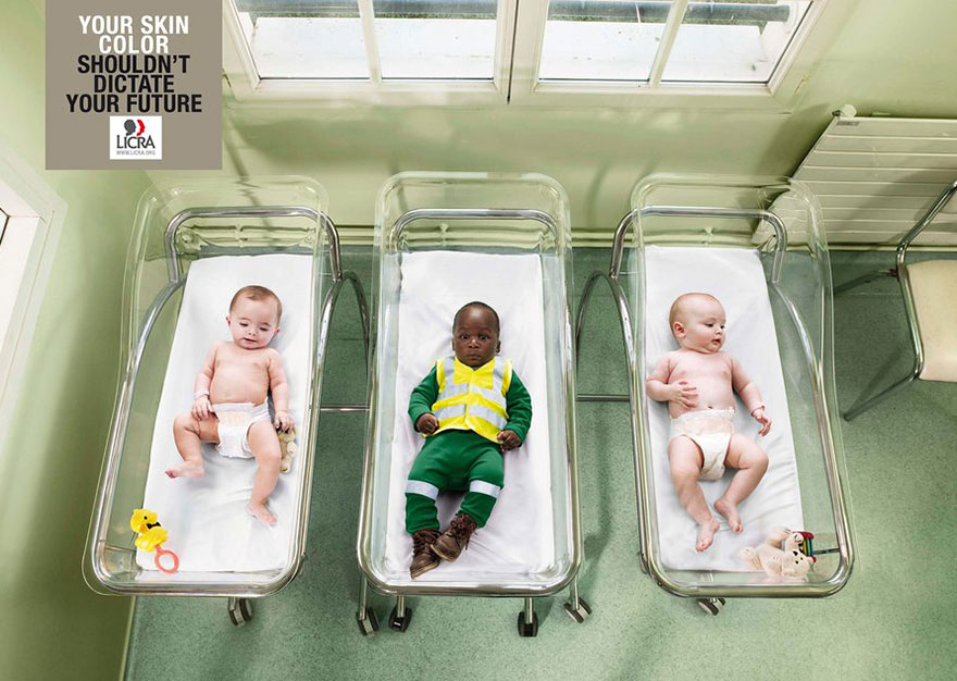 Three infants in hospital bassinets, each of different ethnicities, highlighting a powerful advertisement on equality. Three infants in hospital bassinets, each of different ethnicities, highlighting a powerful advertisement on equality.