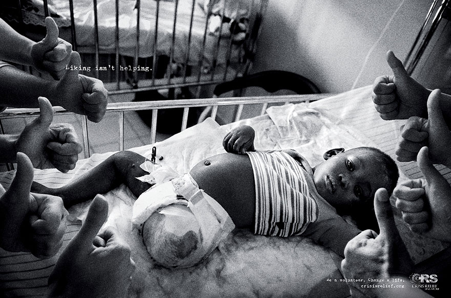 Child in a hospital bed surrounded by thumbs-up, highlighting the impact of powerful advertisements. Child in a hospital bed surrounded by thumbs-up, highlighting the impact of powerful advertisements.