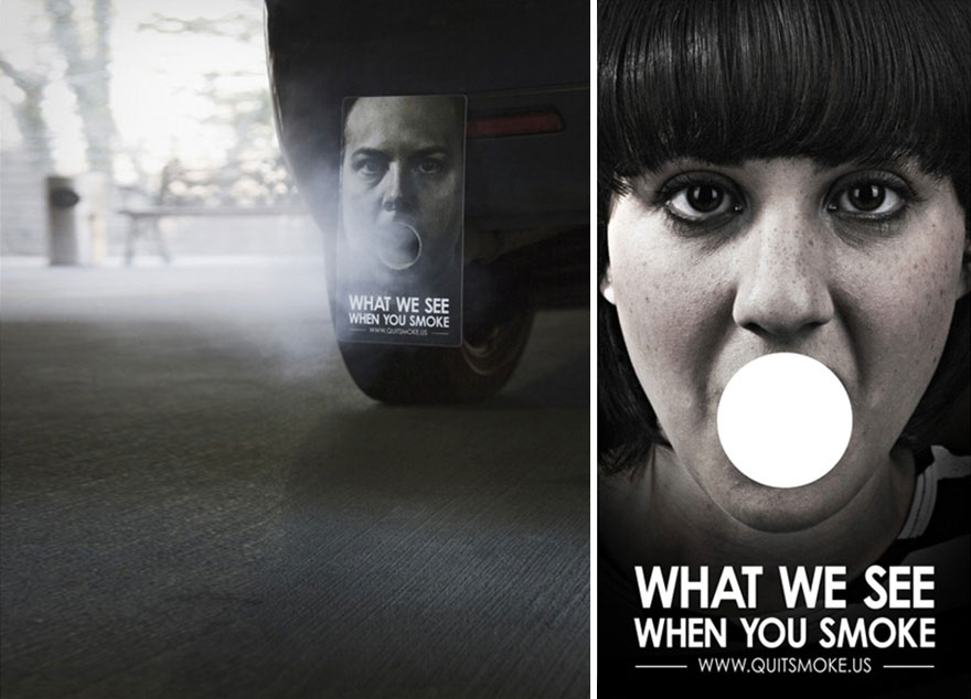 Powerful advertisement showing a woman's face as car exhaust, highlighting the impact of smoking. Powerful advertisement showing a woman's face as car exhaust, highlighting the impact of smoking.