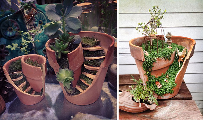 Broken Pots Turned Into Brilliant DIY Fairy Gardens