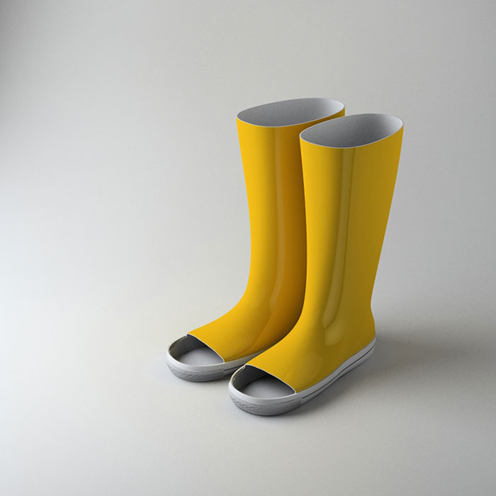 Yellow rubber boots with taken of fronts Yellow rubber boots with taken of fronts