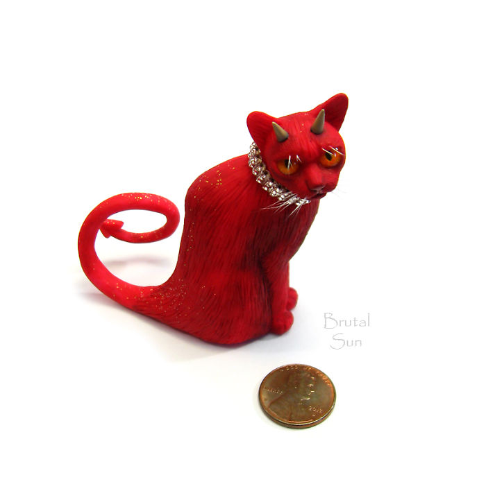 Miniature Cat Figurines Sculpted From Polymer Clay Miniature Cat Figurines Sculpted From Polymer Clay