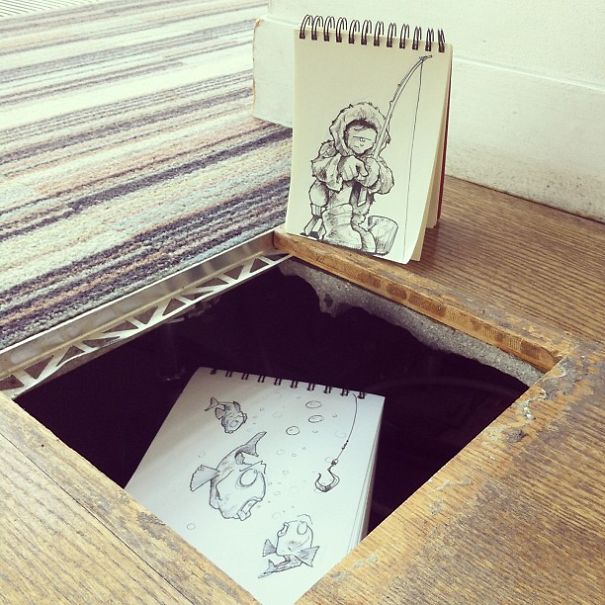 Illustrator Creates Doodles That Interact With Their Surroundings Illustrator Creates Doodles That Interact With Their Surroundings