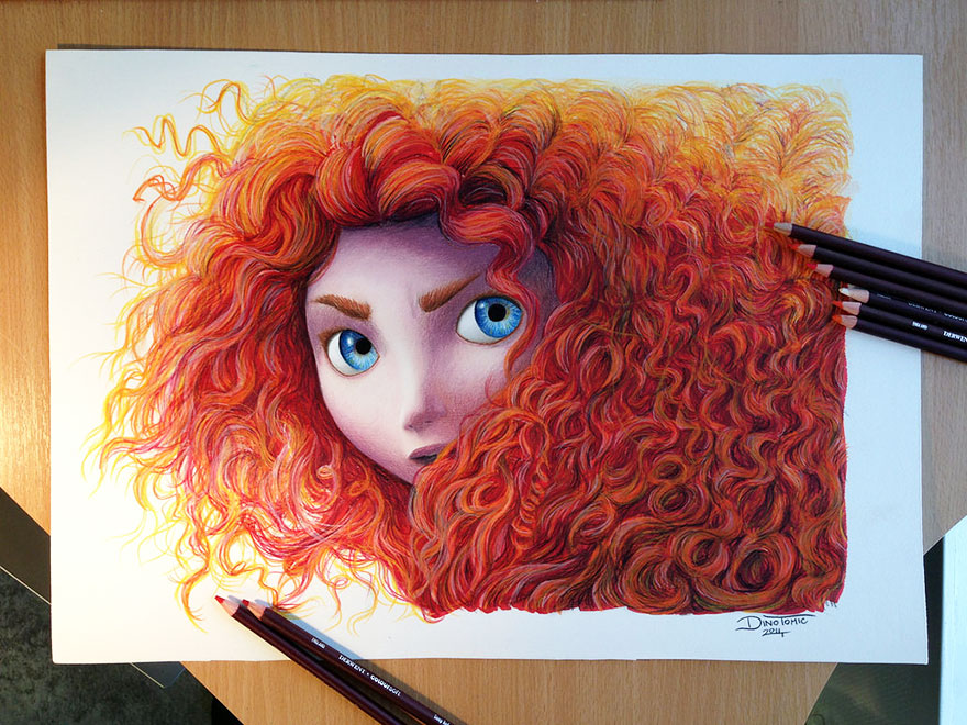 Expressive pencil drawing by Dino Tomic of a character with vibrant curly red hair and striking blue eyes. Expressive pencil drawing by Dino Tomic of a character with vibrant curly red hair and striking blue eyes.