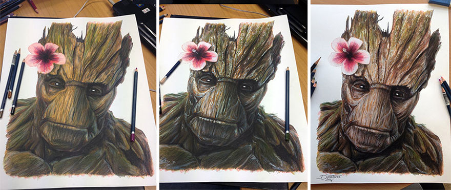 Expressive pencil drawings by Dino Tomic show a realistic depiction of a tree-like character with pink flowers. Expressive pencil drawings by Dino Tomic show a realistic depiction of a tree-like character with pink flowers.