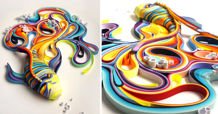Mesmerizing Paper Art Made From Strips Of Colored Paper by Yulia Brodskaya