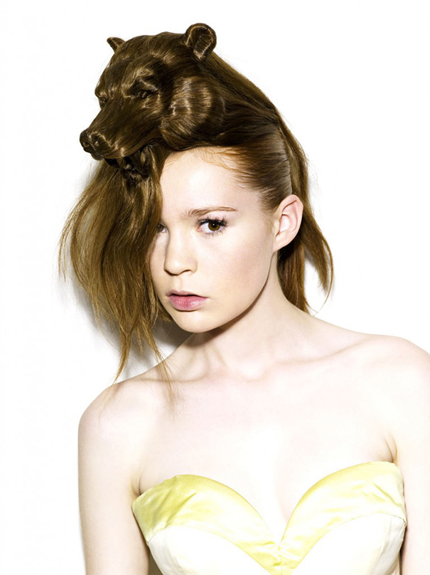 Person with a unique haircut shaped like a bear, showcasing one of the craziest haircuts ever.