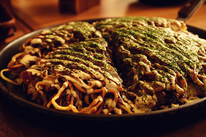 Okonomiyaki With Asian Noodle In Japanese