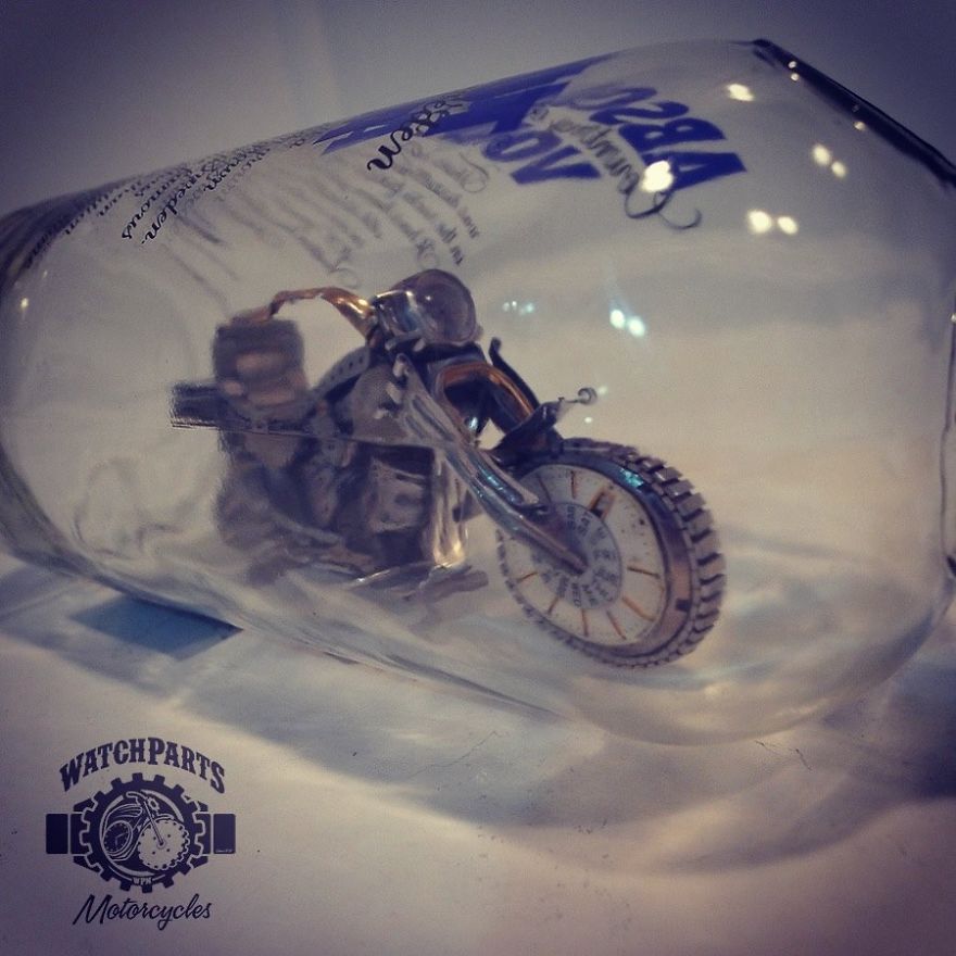 Absolut Steampunk: I Built A Motorcycle Out Of Watch Parts Inside A Bottle