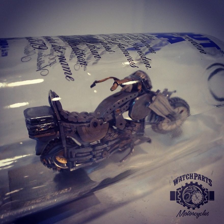 Absolut Steampunk: I Built A Motorcycle Out Of Watch Parts Inside A Bottle