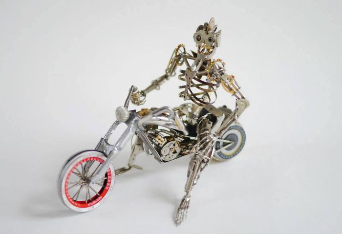 These Guys Made A Motorcycle And Rider Completely Out Of Vintage Watch Parts