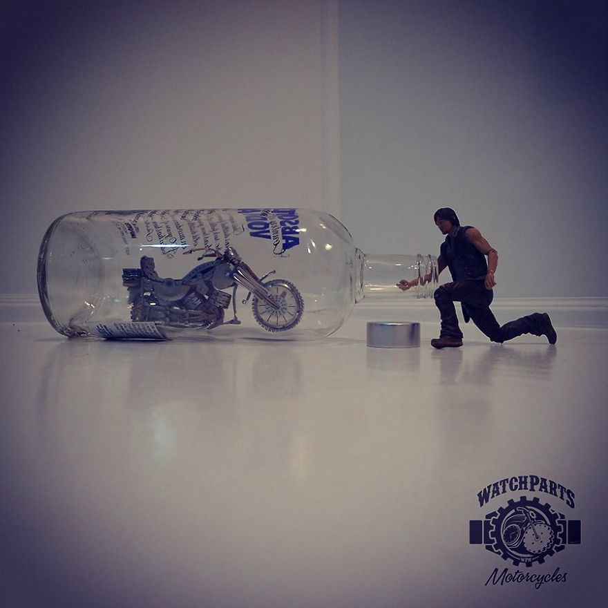 Absolut Steampunk: I Built A Motorcycle Out Of Watch Parts Inside A Bottle