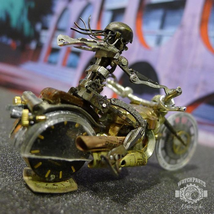 These Guys Made A Motorcycle And Rider Completely Out Of Vintage Watch Parts