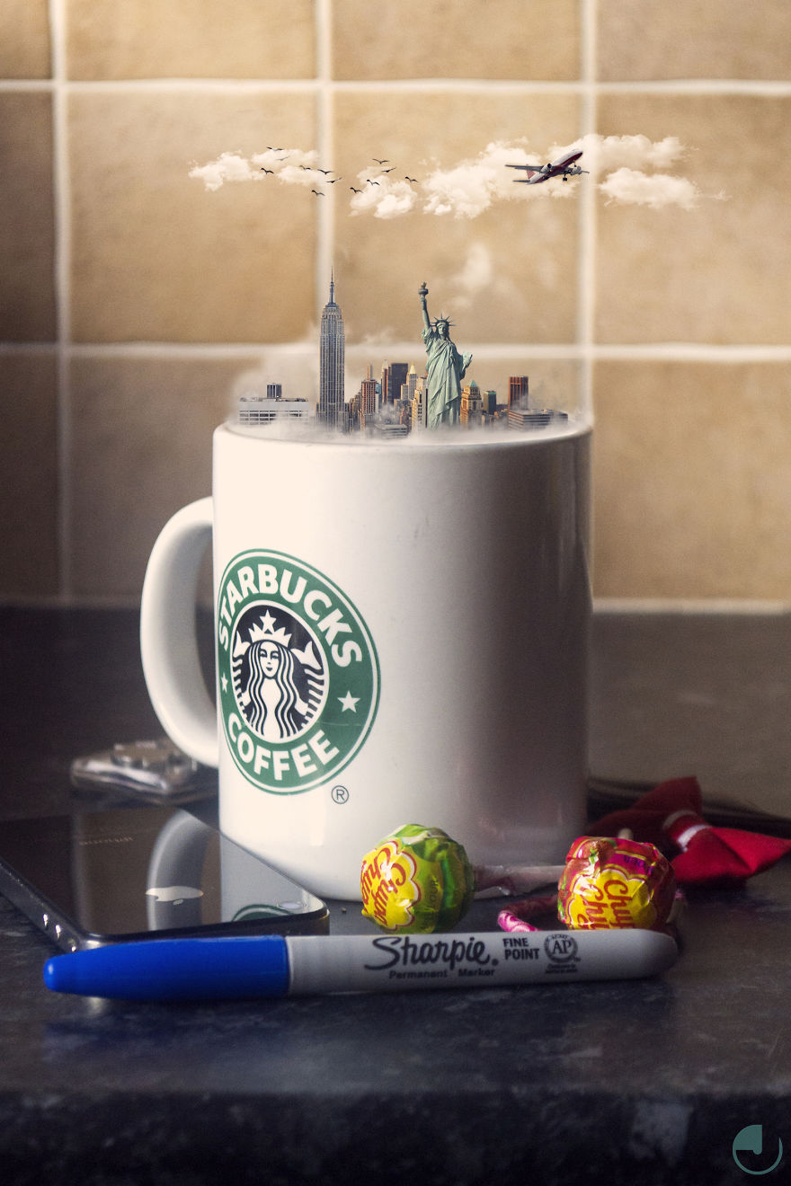 Creative Photo Manipulations Of Miniature Cities In Cups Creative Photo Manipulations Of Miniature Cities In Cups