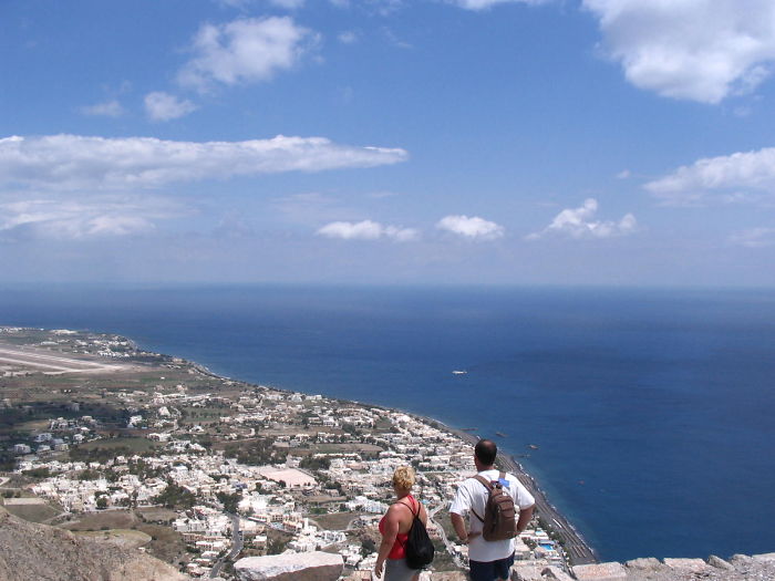 Coming In To Land, Mesa Vouno, Santorini (see The Plane In Front Of Them Above The Sea)