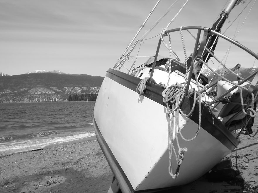 Shipwrecked Sailboat In Vancouver After Storm (april 2010)