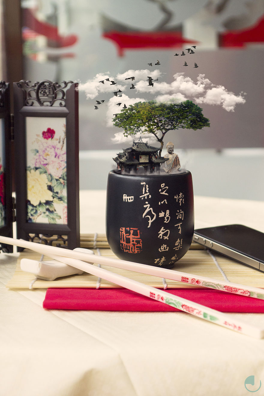 Creative Photo Manipulations Of Miniature Cities In Cups Creative Photo Manipulations Of Miniature Cities In Cups